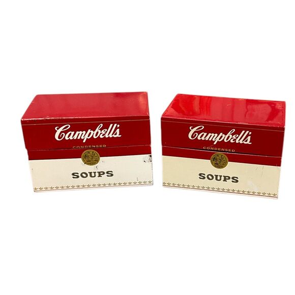 Vintage Campbells Soup Metal Recipe Holders Two Storage Boxes Empty - Picture 2 of 7